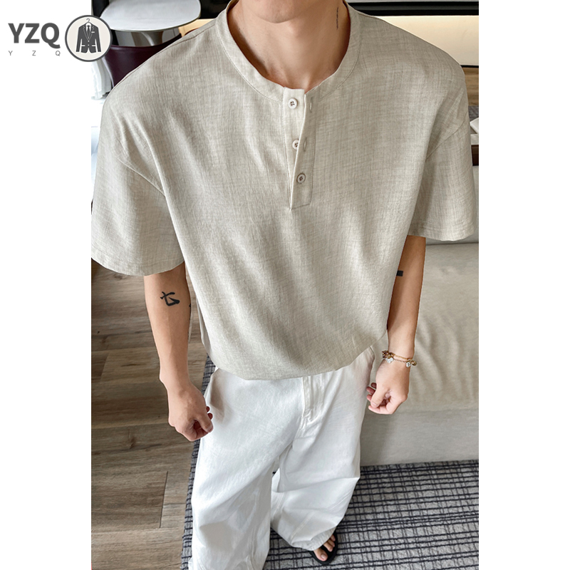 Linen Shirt Breathable - Atmungsaktives Leinen-T-Shirt mit kurzen Ärmeln und